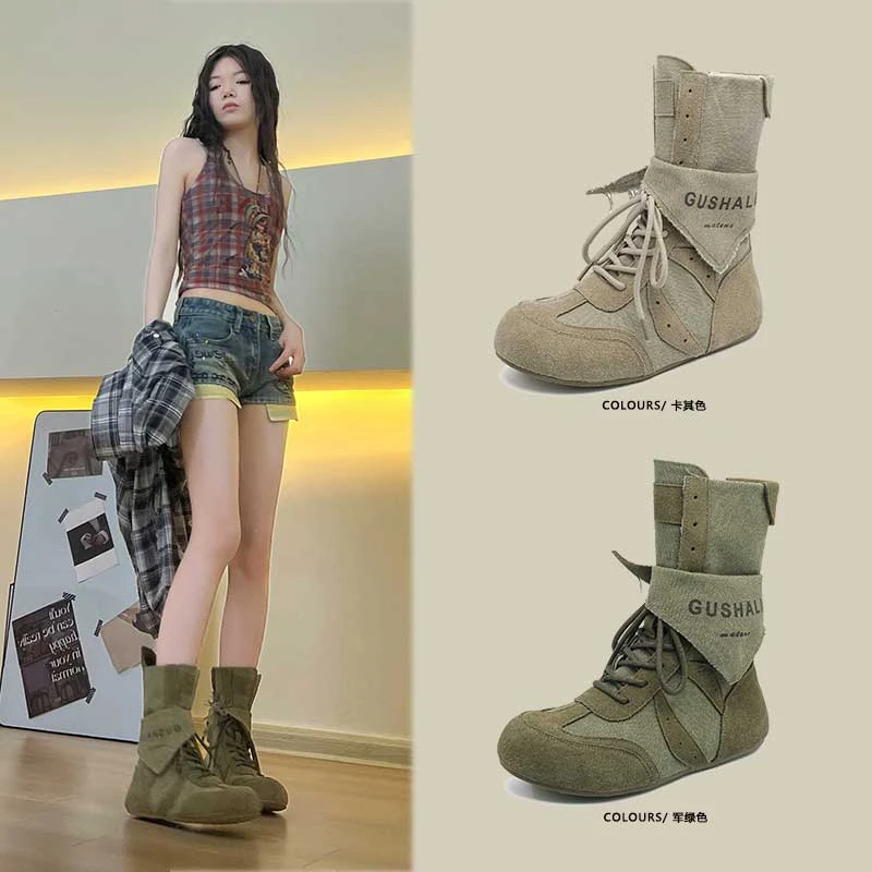 灰烬系列靴子女夏2025新款爆款工装小短靴复古百搭小众马丁靴透气