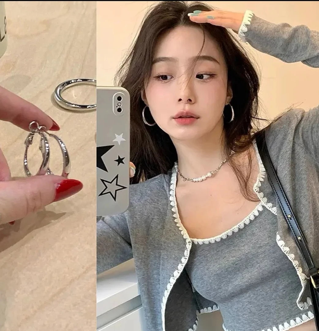 流光银色大耳圈-神仙姐姐同款 小众耳饰气质冷淡风