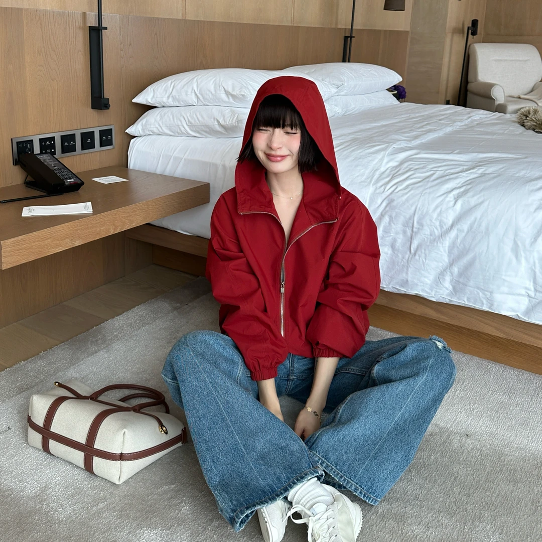 REMI[刺绣冲锋外套]常规款连帽女短外套秋季设计感复古外套