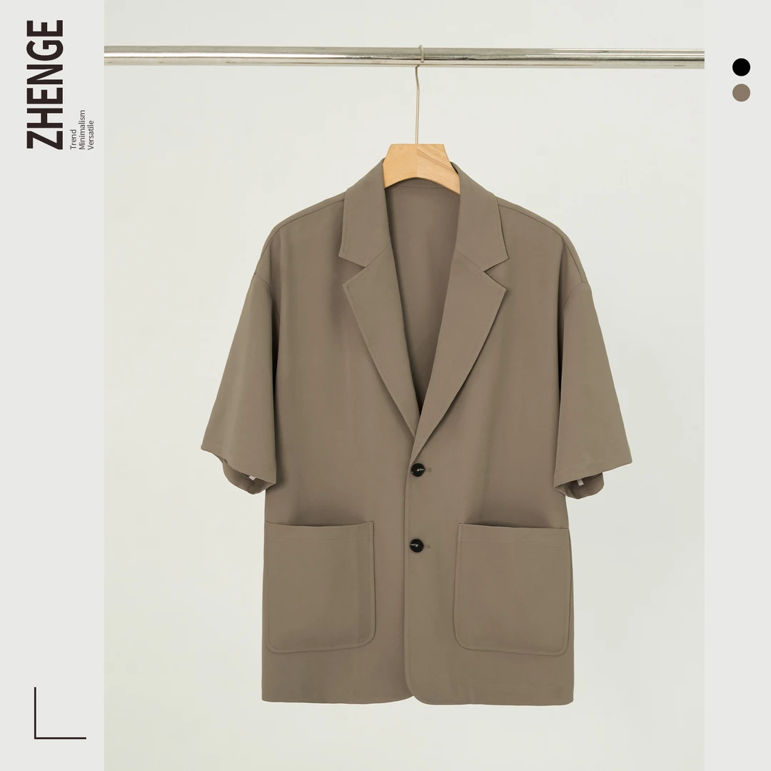 男士夏季冰丝慵懒风休闲百搭短袖单西服