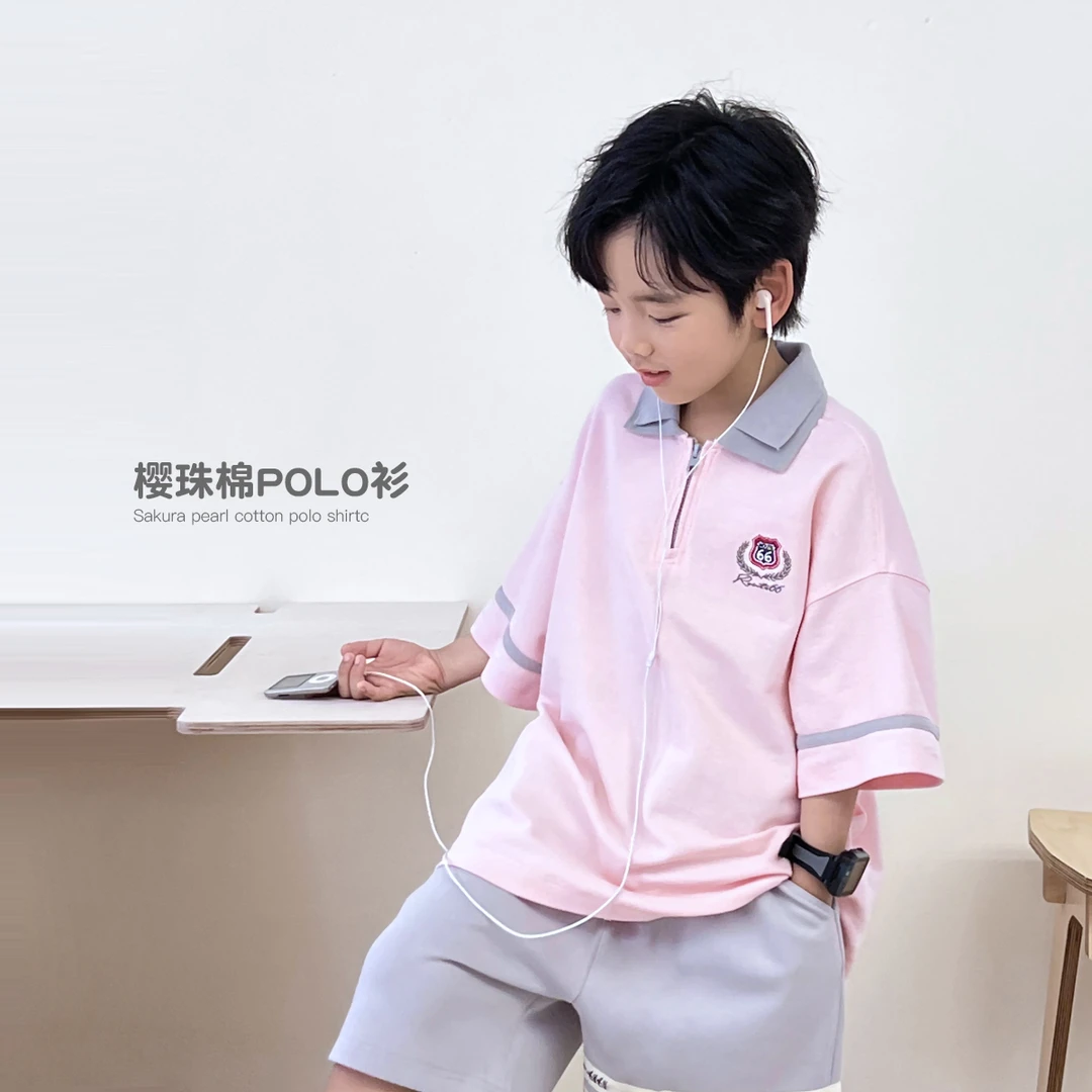 男童翻领POLO衫夏装儿童撞色双层领中大童潮短袖上衣潮5059748O4