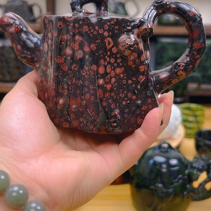 水***欢岫玉未镶嵌蓝田梅花玉茶壶好看好看