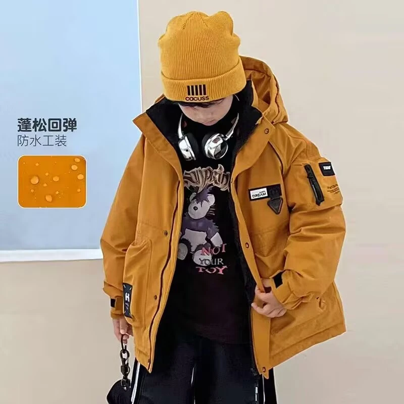 男童冬款外套2025新款冬季夹棉加厚派克服上衣中大童男孩时髦冬装