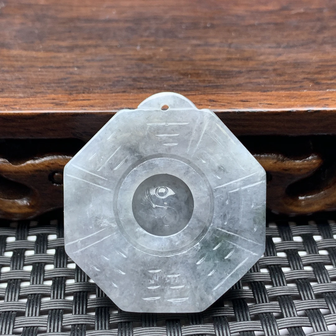 A货天然翡翠八卦吊坠缅甸乌鸡料厚装黑白太极冰透牌挂件挂坠仿古