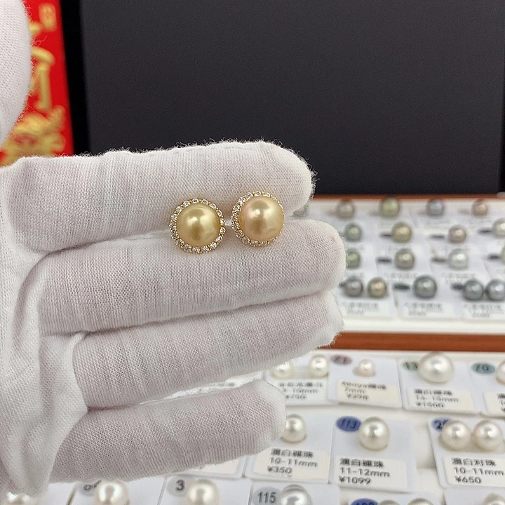 海水珍珠未镶嵌耳钉金珠耳钉