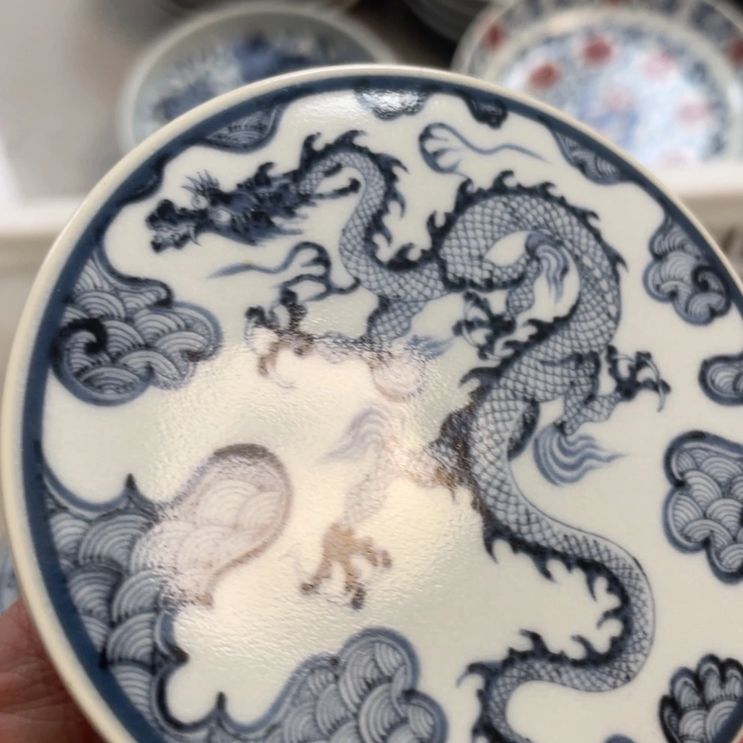 瓷片景德镇青花穿云龙盖置