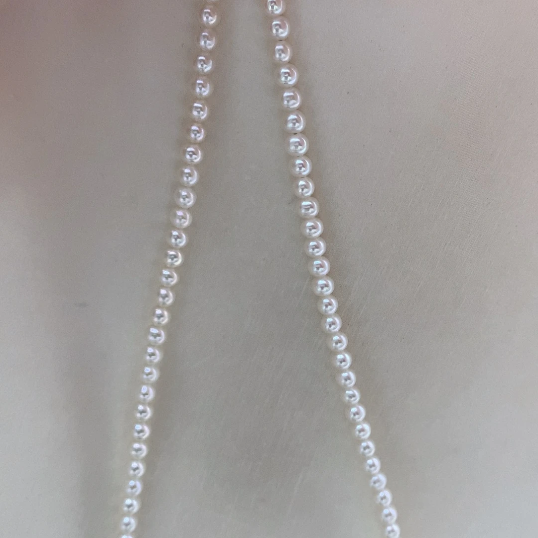 银S925镶嵌淡水珍珠项链3.5-4mm小米