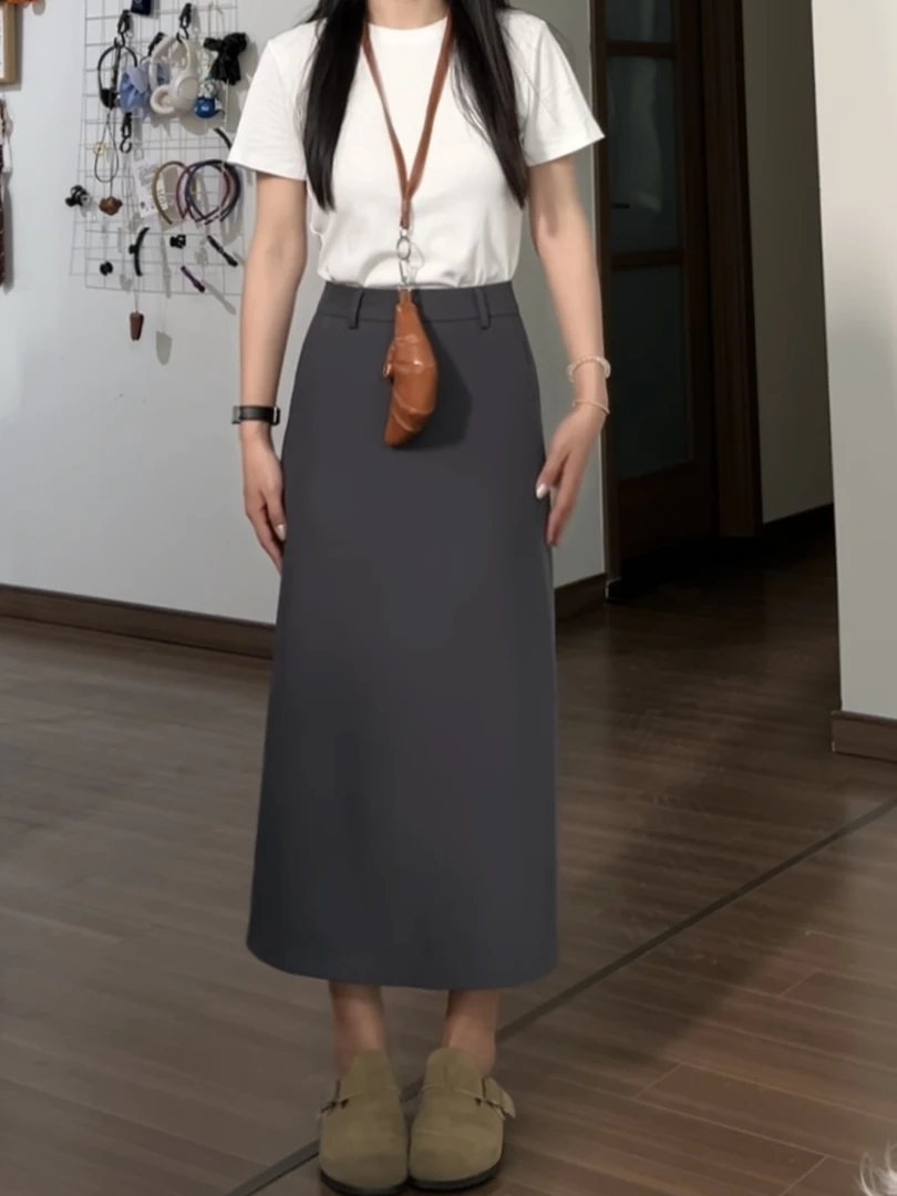 高腰开叉西装半身裙女2025春夏新款垂感显瘦a字长裙遮胯包臀裙