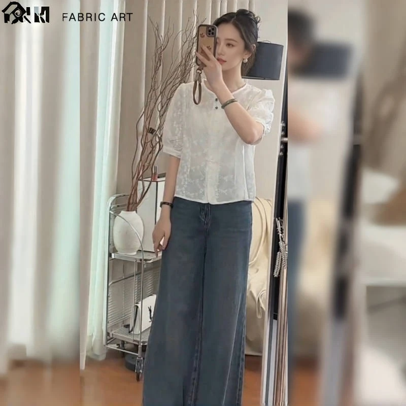 罗芬面料故事旗舰店女装新中式上衣短袖2025新款高级感衬衣两件套