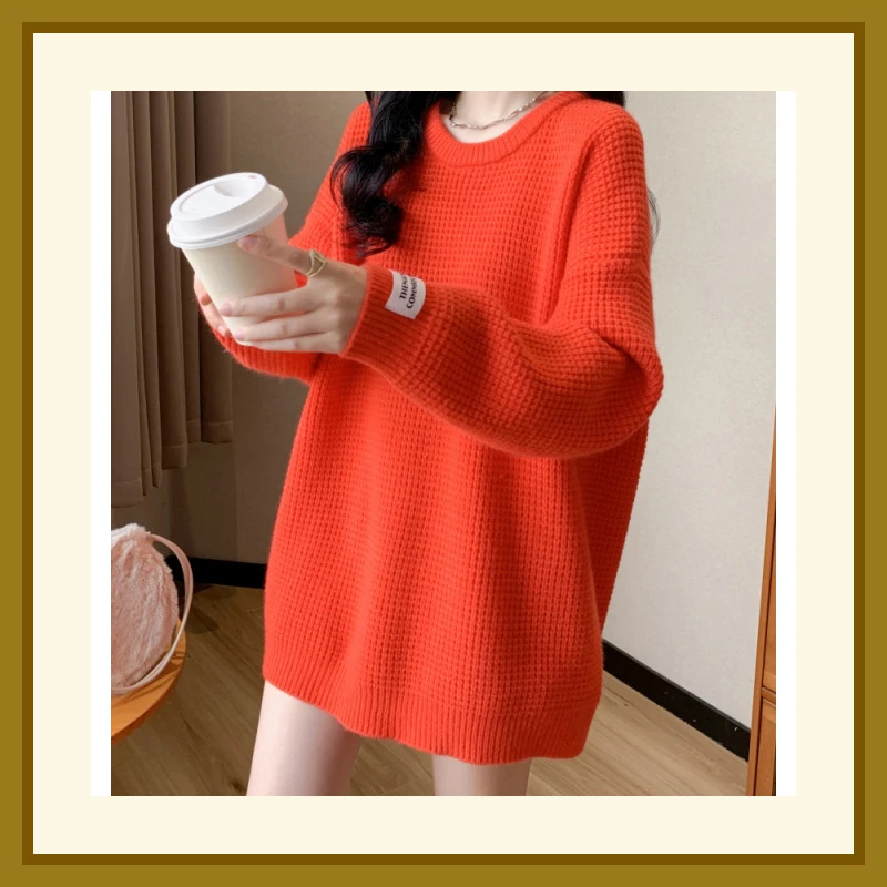 2025年秋冬新款宽松风女式针织圆领长袖套头外穿慵懒感打底毛衣上