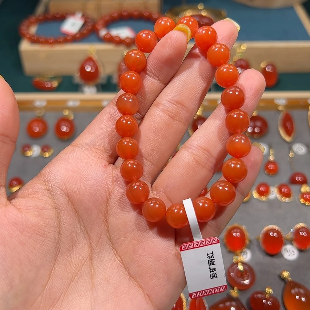 南红玛瑙未镶嵌手链9m柿子红单圈