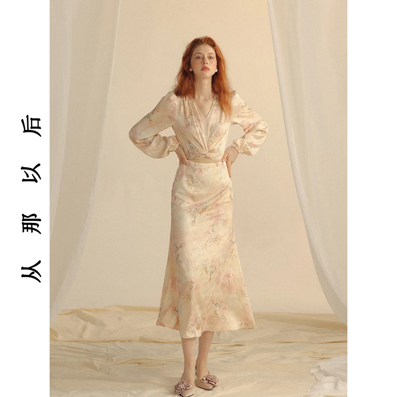 SINCE THEN朱颜游花法式穿搭碎花连衣裙小裙子礼服裙长袖长裙秋冬