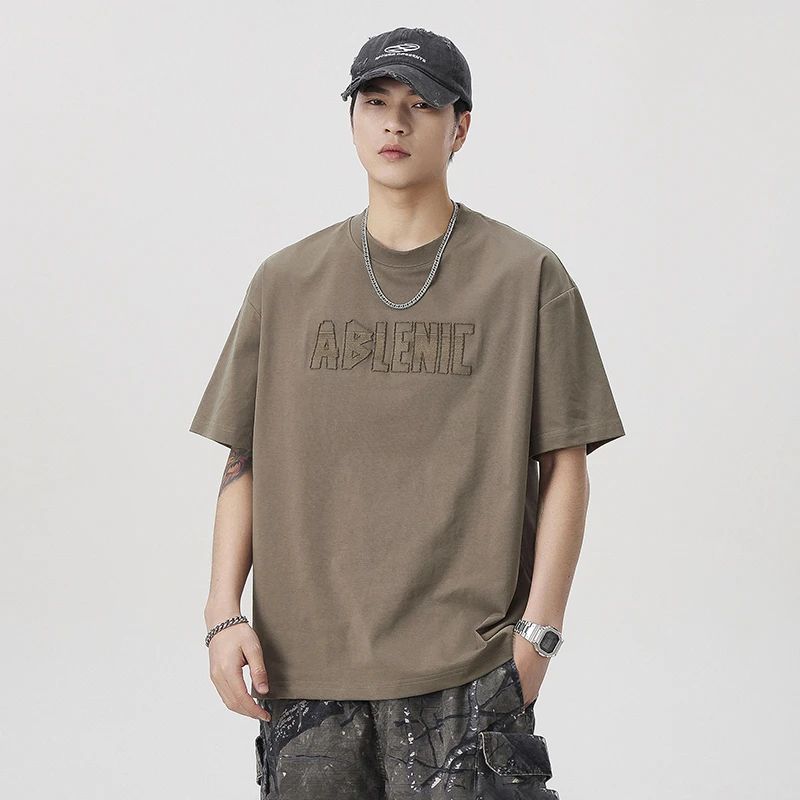 赤单2651男士短袖t恤夏季2025新款潮流立体刺绣宽松休闲简约体恤