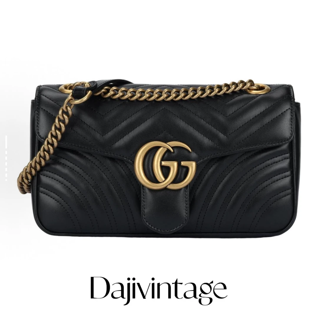 大吉中古/Gucci古驰马蒙26黑金单肩包