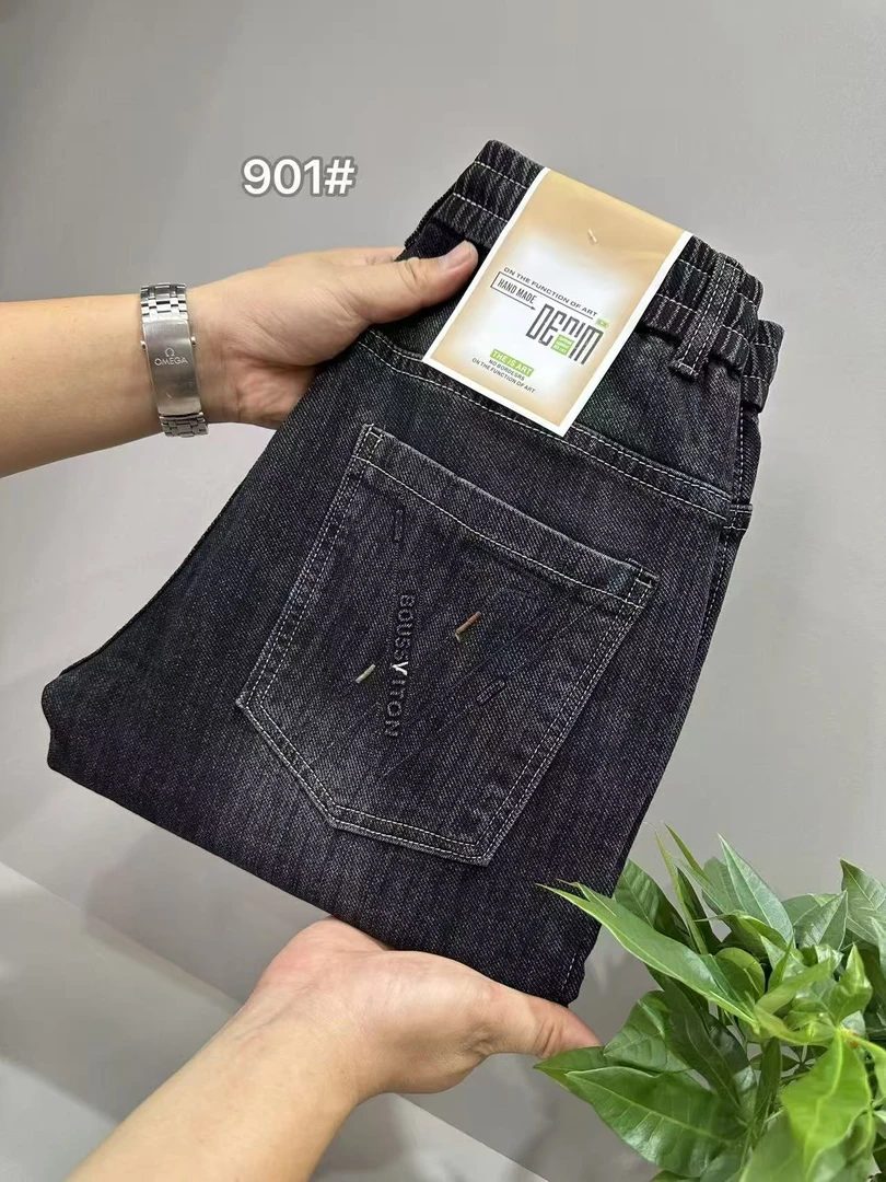（杰克森1）2025秋季百搭抽绳经典修身小直筒牛仔裤