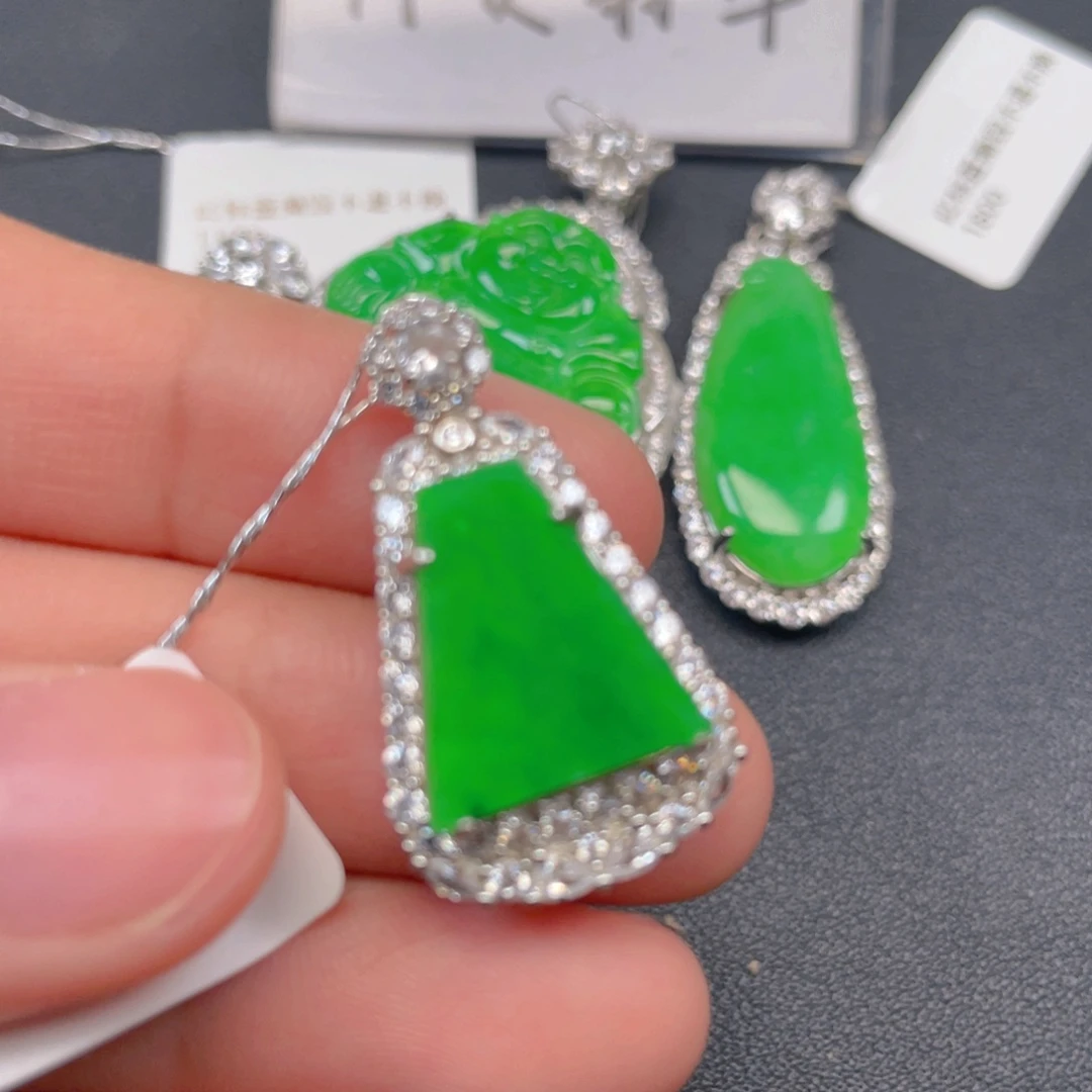 吊坠(不含链)银S925镶嵌翡翠