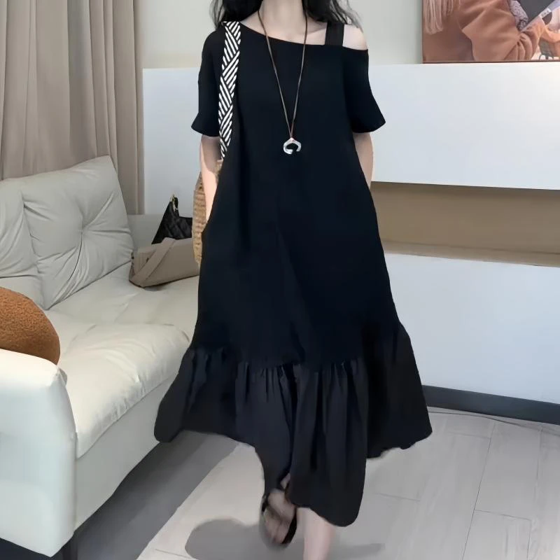 2025夏季新款时尚风法式常规连衣裙少女风显瘦赫本风拼接款小黑裙