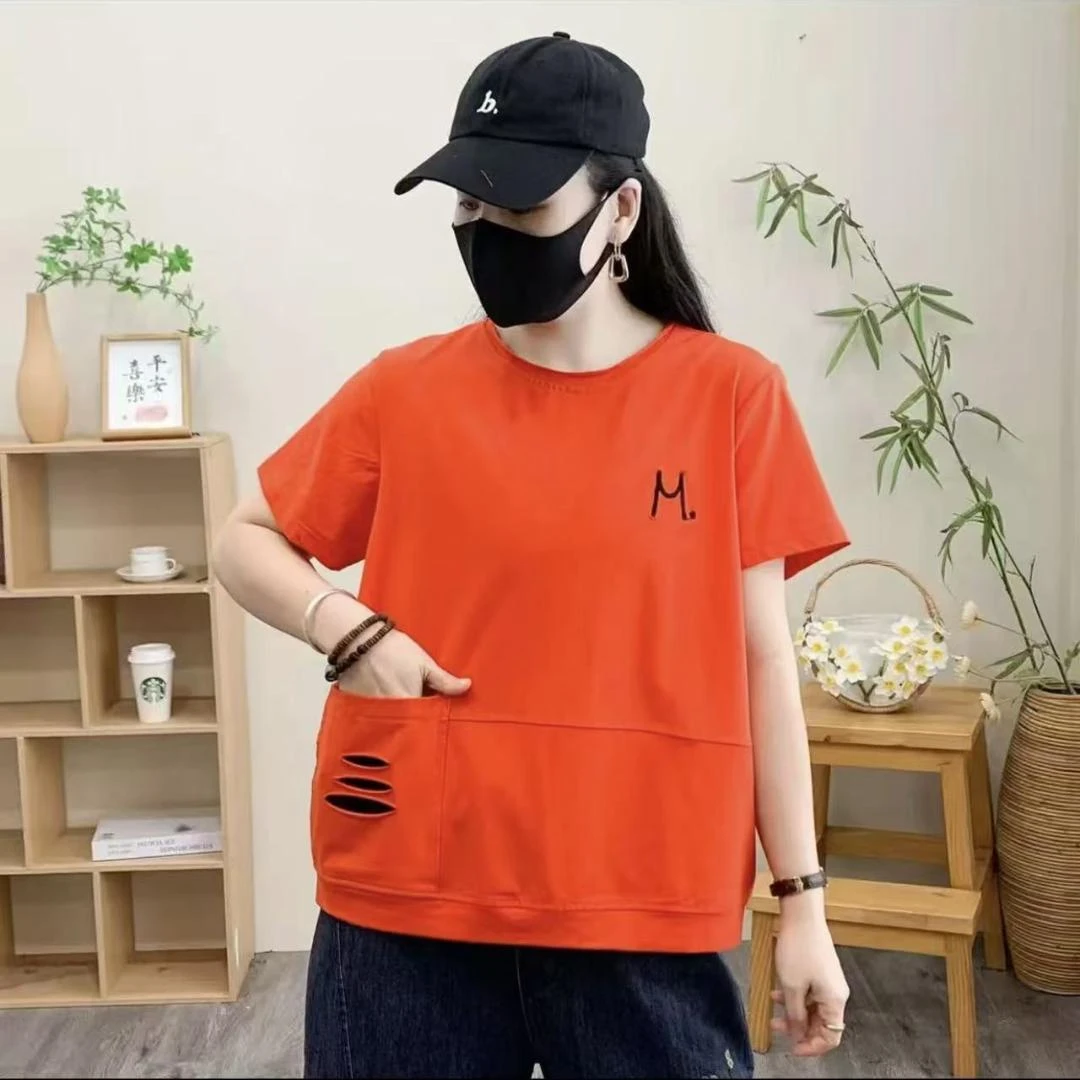 夏季款新款圆领短袖M标多色休闲百搭中年妈妈装显瘦上衣