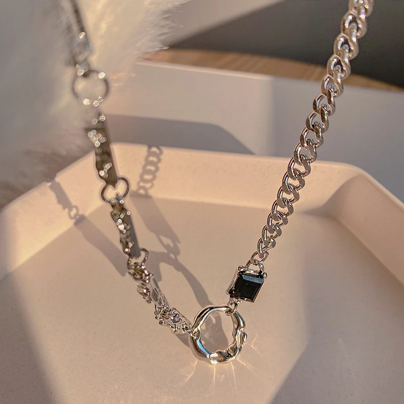 钛钢锆石项链 欧美嘻哈潮牌情侣锆石项链小众设计高级男女锁骨链
