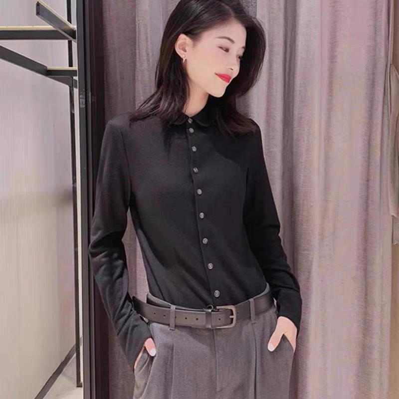 2024秋冬新款修身打底衫polo长袖衬衫女5300528