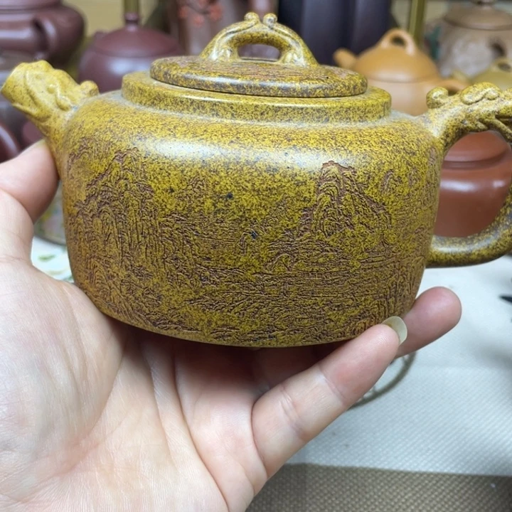 紫砂茶壶粗砂黄金段柴烧天际320cc微微瑕