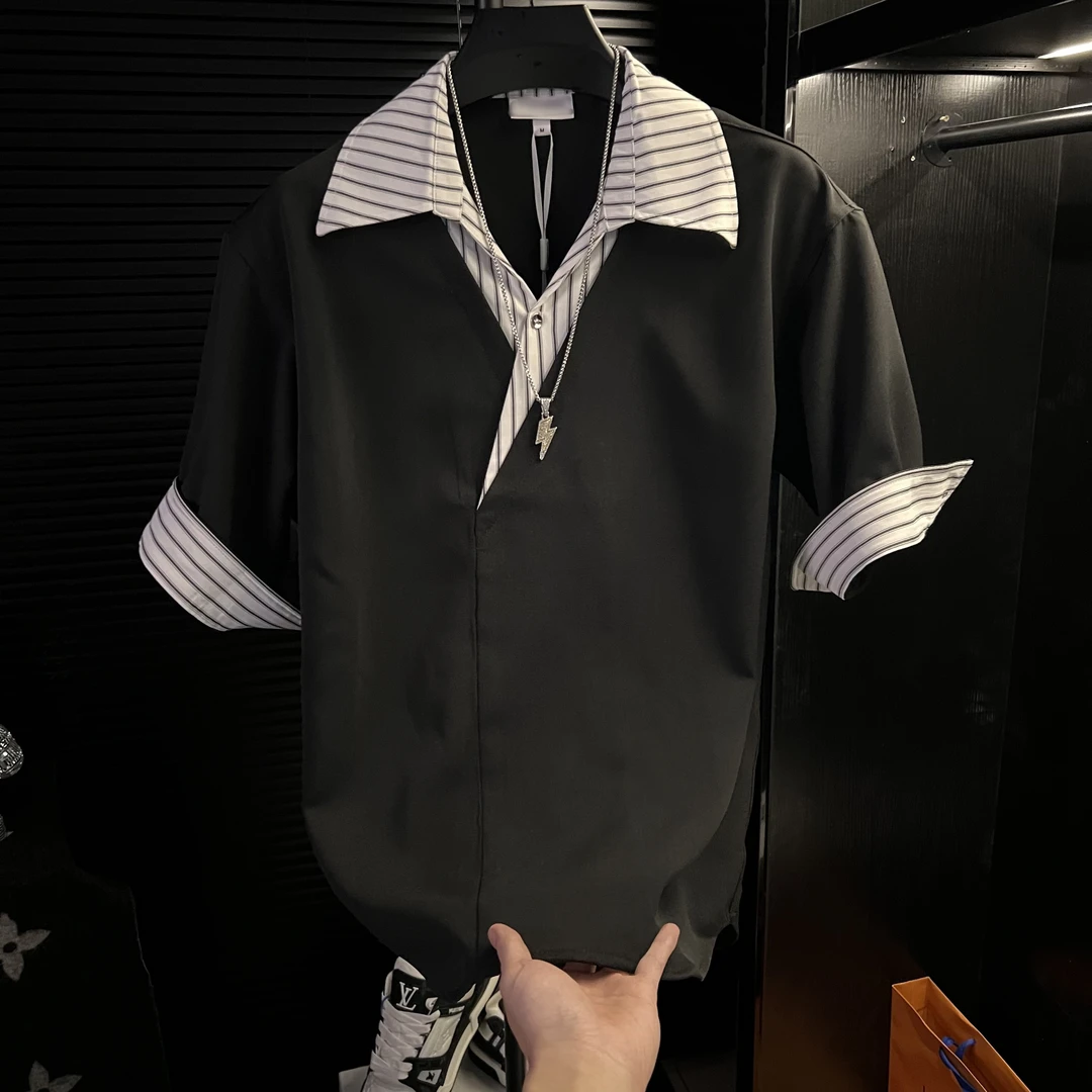 XJ-夏季2025冰感简约免烫舒适透气时尚百搭衬衫男士高级感短袖