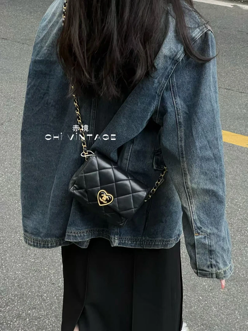 95新 Chanel/香奈儿 2173 黑金23s爱心珐琅扣方胖子芯片款