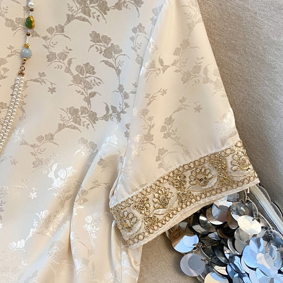 实拍 2025新款夏季新中式国风唐装缎面提花复古重工刺绣两件套