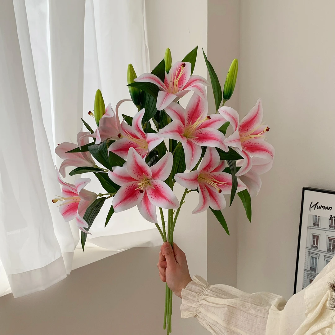 多头百合花仿真花客厅插花高级感装饰花束餐桌摆设假花浪漫花艺