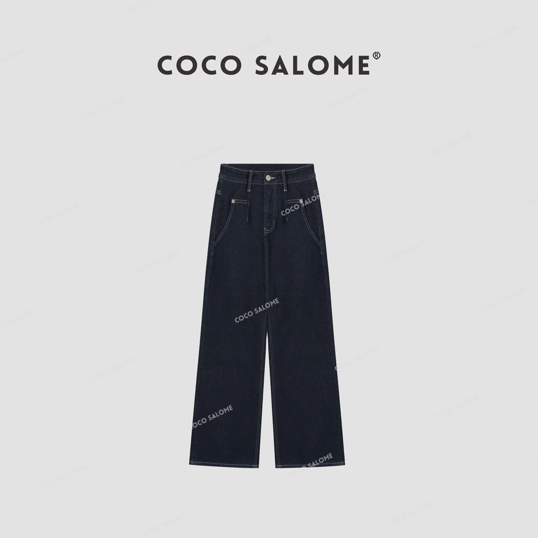 COCO SALOME⑥【生图腿精】冬季加绒裤子韩系休闲女款直筒牛仔裤0483