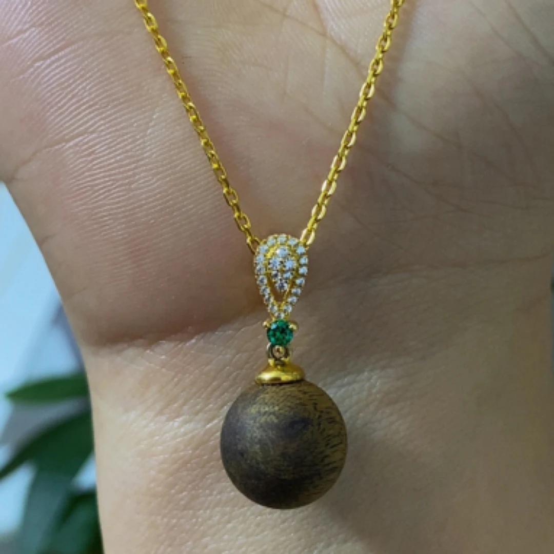 坠链均925银 镀金镶嵌椅楠香珠时尚百搭吊坠项链003号