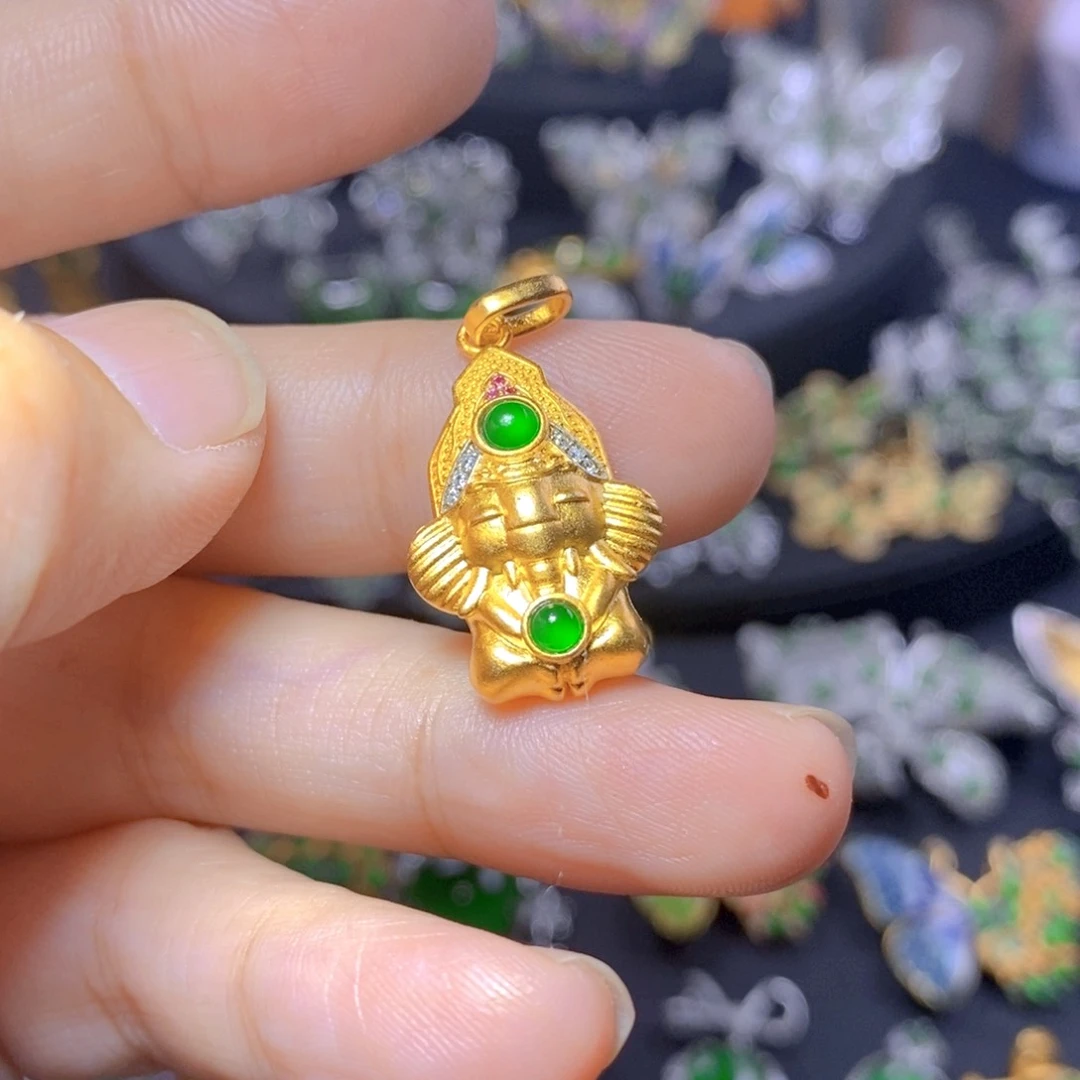 翡翠银S925镶嵌吊坠(不含链)天然有机