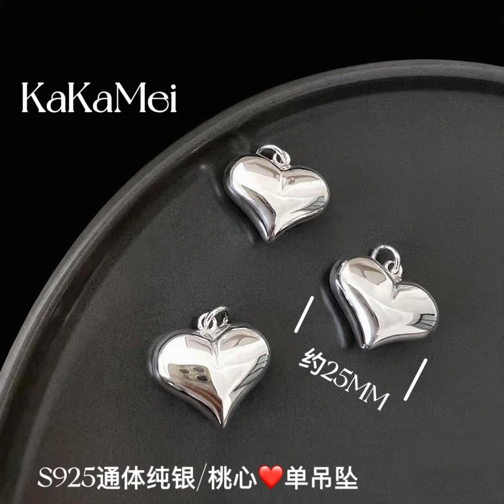 吊坠925银 通体纯银25MM大光面屁桃爱心吊坠韩系极简百搭侧坠