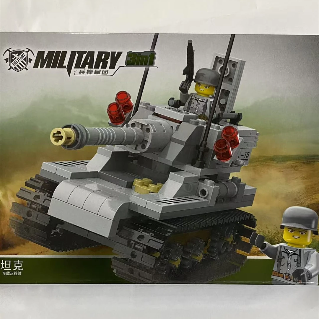 杰星军事积木坦克装甲车新款军事系列拼装爱国教育积木男孩子玩具