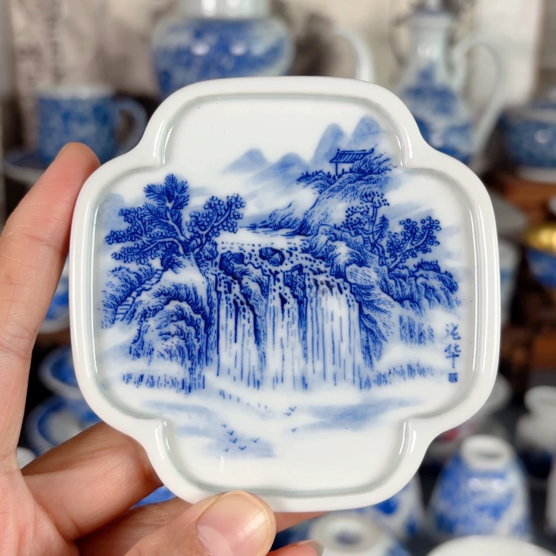 青花瓷器手绘作品陶瓷杯垫