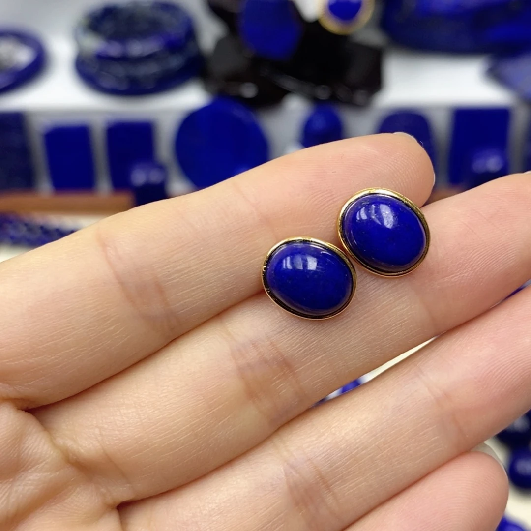 青金石耳饰银S925镀金镶嵌