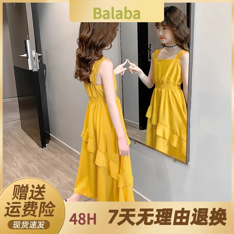 新品巴拉巴拉女童雪纺连衣裙夏装2025新款儿童吊带裙子中大童装夏