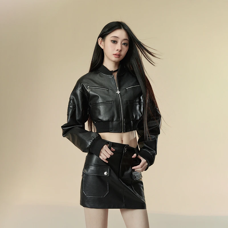 Lexuris乐序皮衣外套女秋季新款百搭辣妹风修身显瘦210241