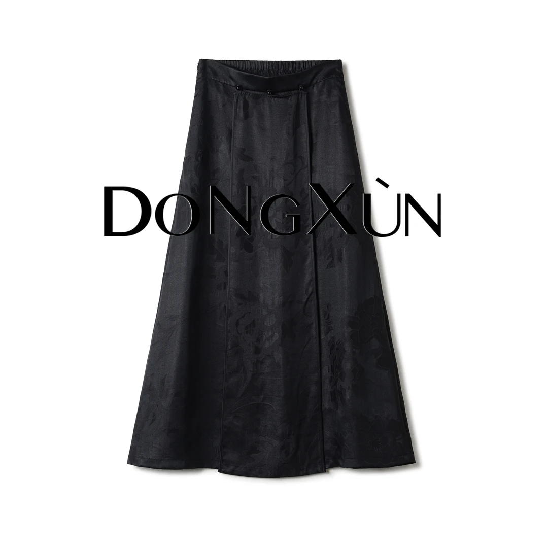 【马面裙】桑蚕丝香云纱满分真丝提花段弹力腰A字长半裙DX25AQ010