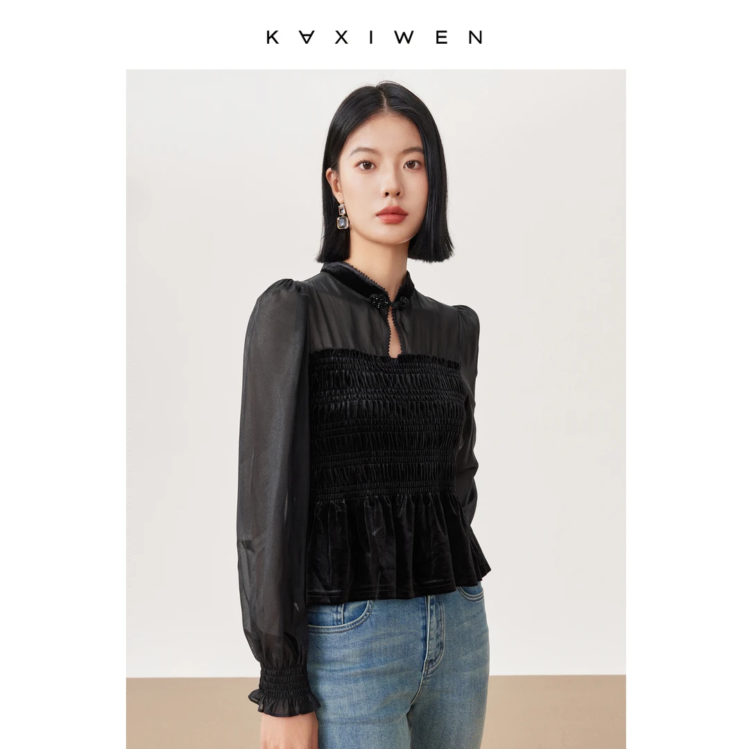 【达人专属】X09AXE8181中式国风盘扣设计感气质蕾丝衬衫