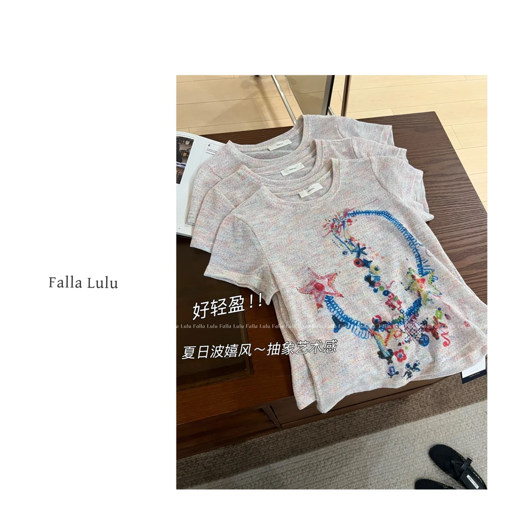 【彩星涂鸦T】ins风圆领涂鸦风T恤 E25084
