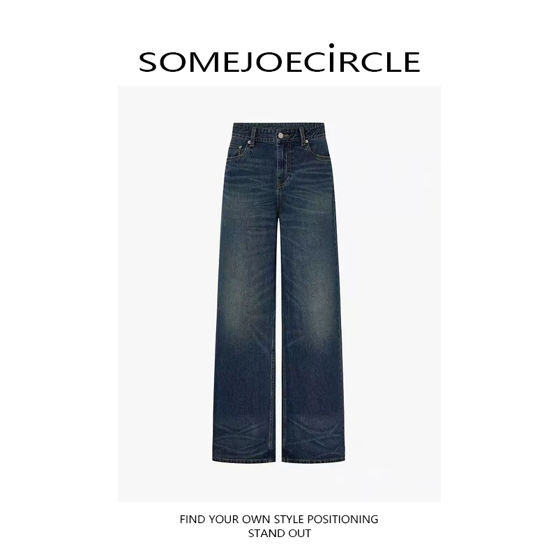 SOMEJOECIRCLE【M】25秋新品重工绳染洗旧棉质猫须高腰牛仔裤Z7470