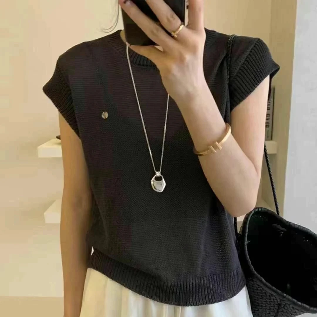 【专属】有运费补贴~烟灰色圆领时尚休闲复古显瘦天丝亚麻上衣