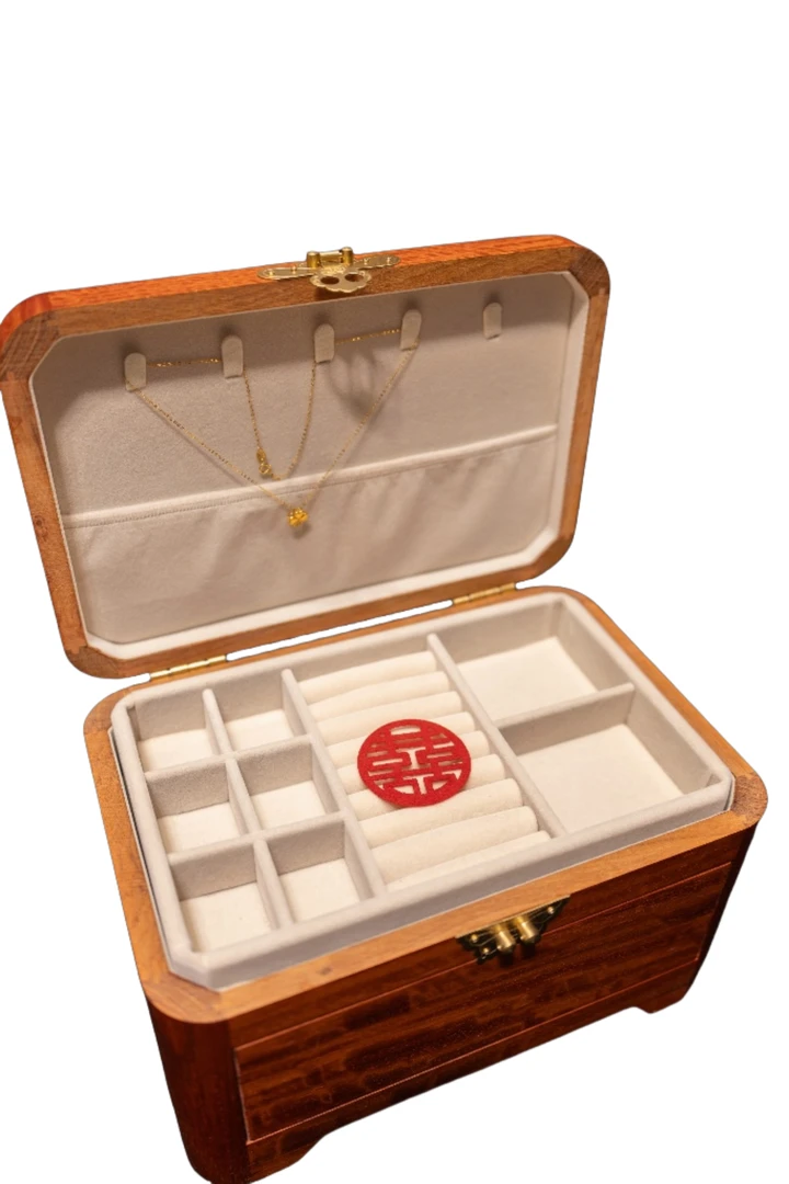 小香风高档手提箱精致首饰盒黄金大容量黄金首饰盒收纳盒实木盒子