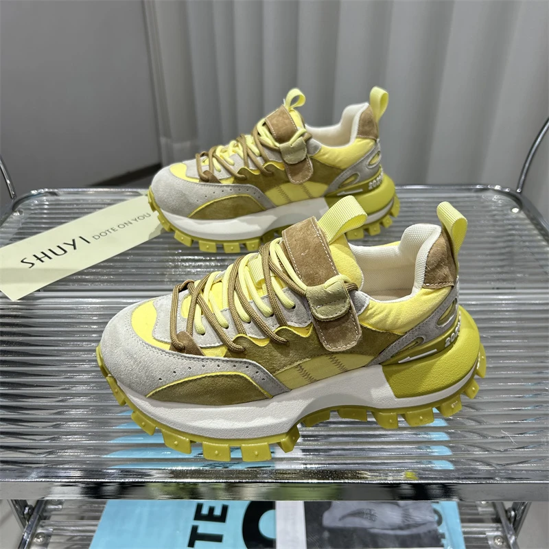 欧洲站2025年新款ins时尚风拼色真皮厚底休闲鞋韩版百搭阿甘鞋女