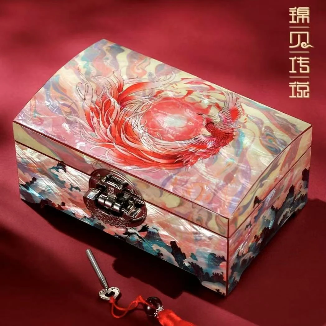 锦贝传说【凤凰涅槃九紫离火】满贝翻盖螺钿漆器纯手工首饰盒