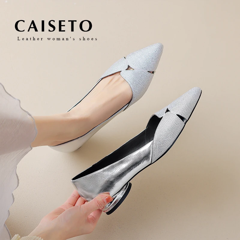 CAISETO气质尖头女鞋浅口2024新款春秋软底一脚蹬瓢鞋24D184