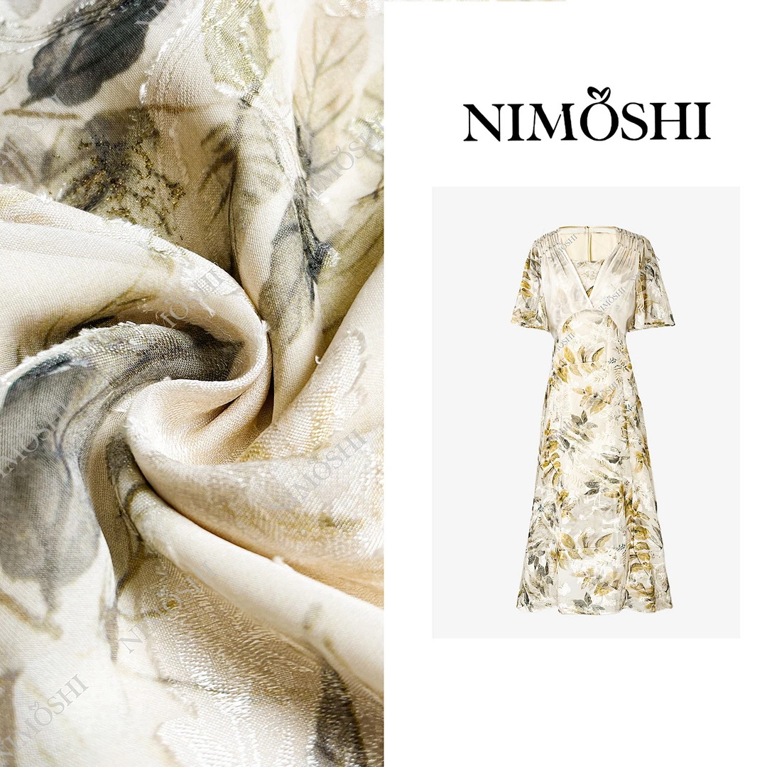 NIMOSHI莎莎夏季新款法式风印花优雅气质显瘦收腰连衣裙Q2005