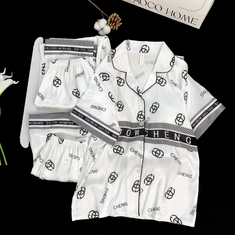 2025新款小香风睡衣女夏季凉感冰丝薄款三件套高级感春秋季家居服