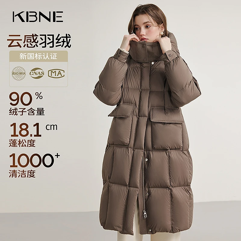 【90绒】KBNE羽绒服女款爆款2025新款冬季保暖连帽立领长款羽绒服女
